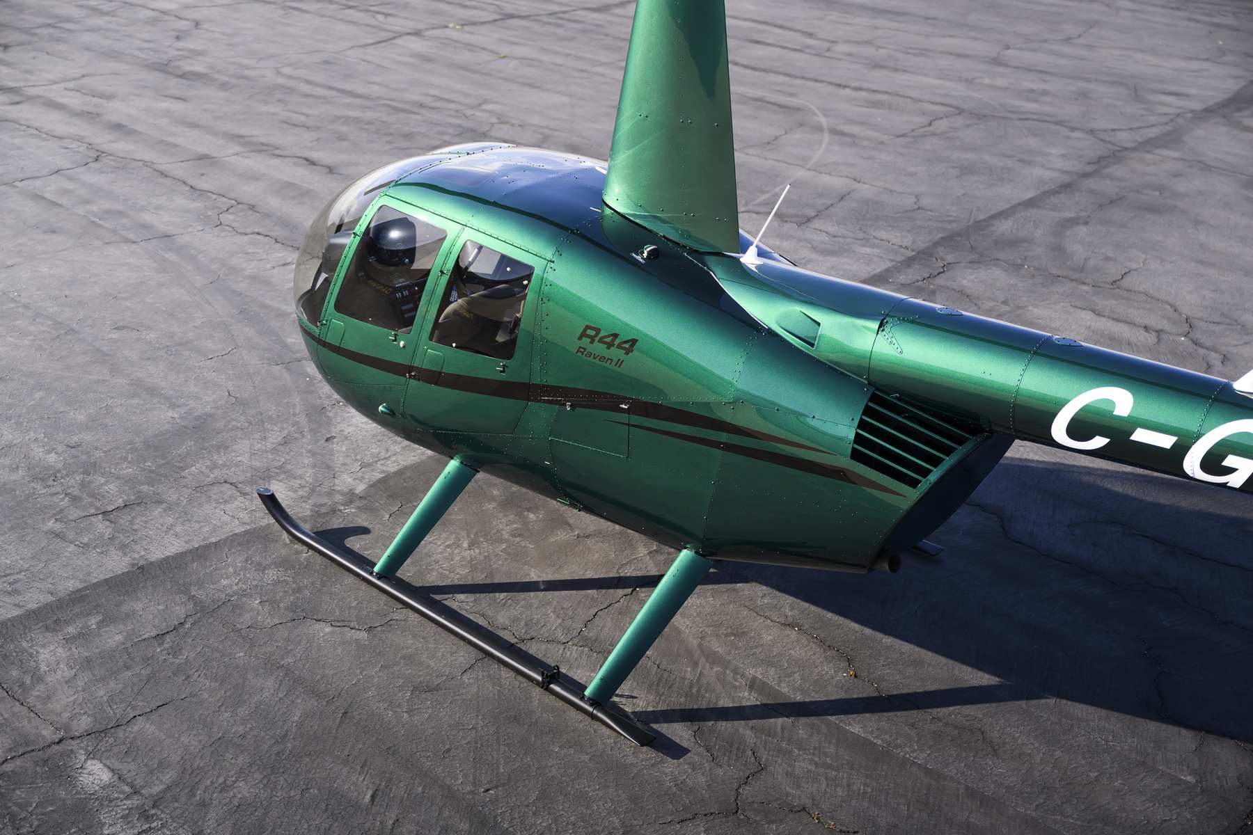 Robinson R22 Beta II viewed from above on the ramp
